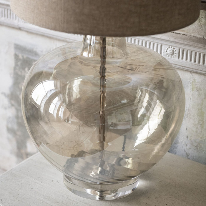 Derby Table Lamps - Sophisticated Charm with Amber Glass and Cream Linen Shade