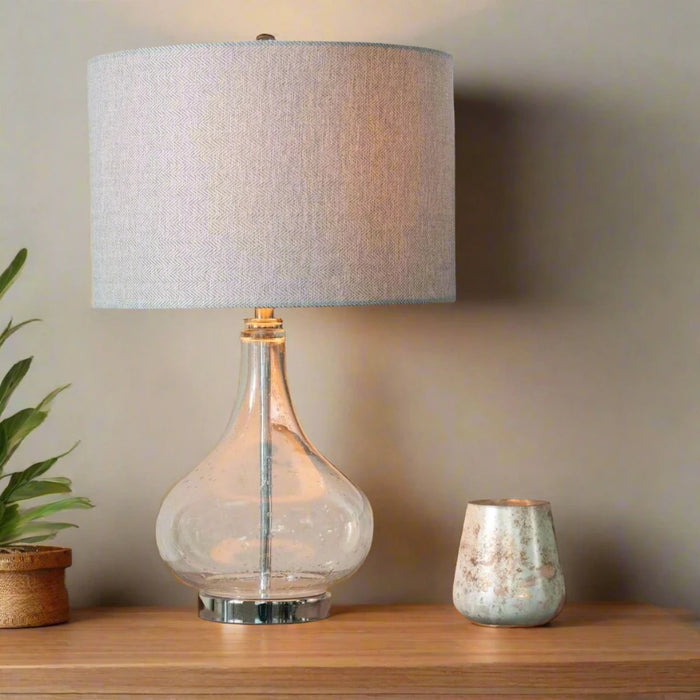 Derby Bubbled Table Lamps with Glass Base and Herringbone Shade