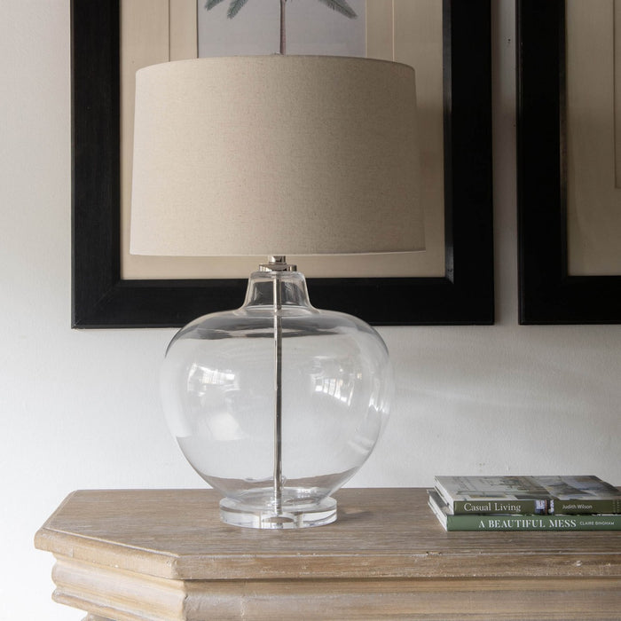 Derby Table Lamp with Clear Glass Base and Round Shade