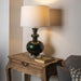 Derby Table Lamps - Black Dark Glass, White Linen Shade