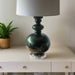 Derby Table Lamps - Black Dark Glass, White Linen Shade