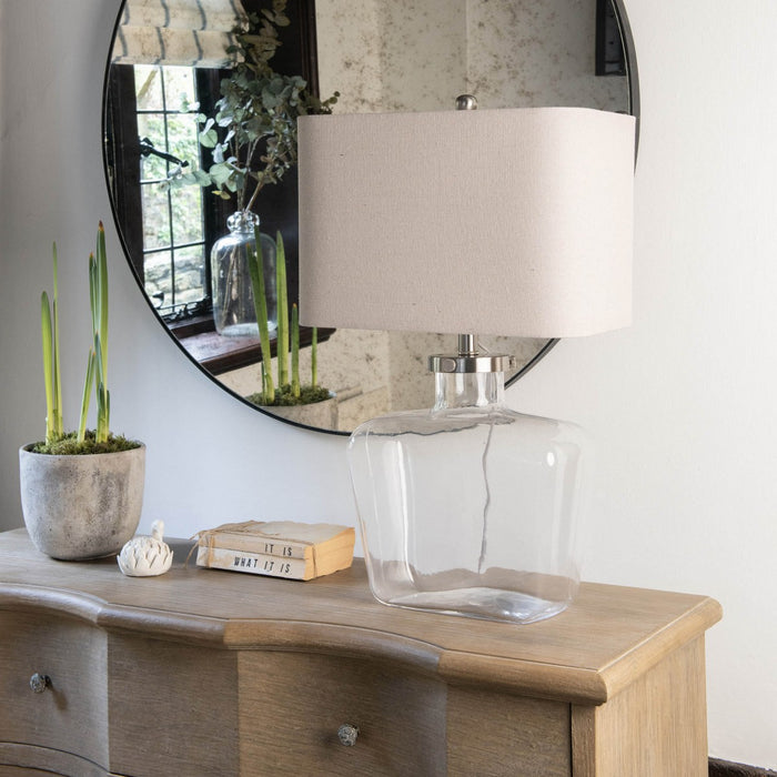 Derby Table Lamps with Fillable Glass Base and White Linen Shade