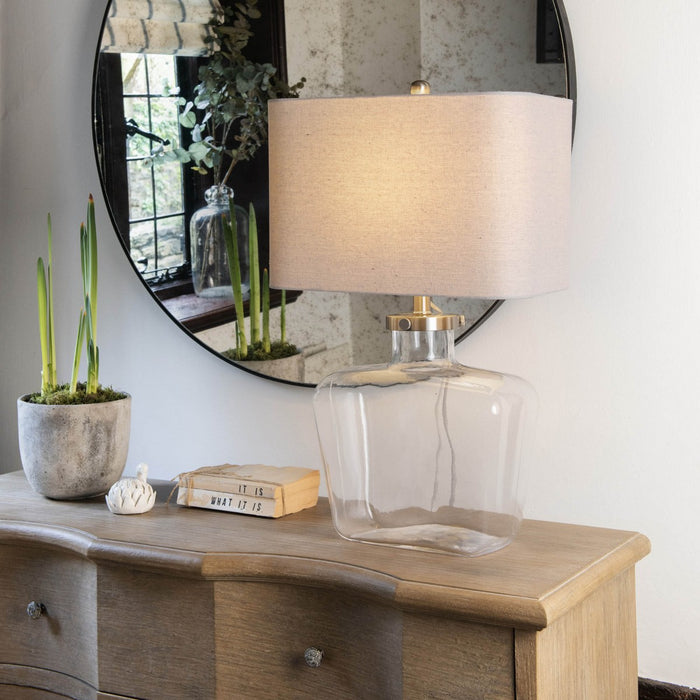 Derby Table Lamps with Fillable Glass Base and White Linen Shade