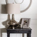 Derby Table Lamp in White and Brushed Nickel with Glass Body and Shade