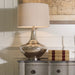 Derby Table Lamp in White and Brushed Nickel with Glass Body and Shade