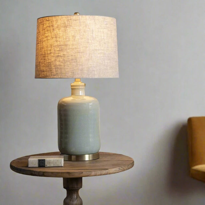 Derby Table Lamps - Exquisite Elegance with Natural Linen and Grey Ceramic