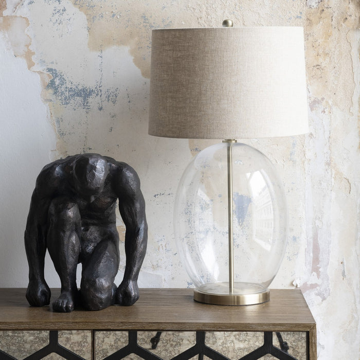 Derby Table Lamps with Oval Glass Design and Natural Linen Shade