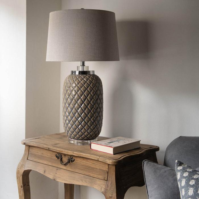 Derby Table Lamp - Cream and Grey Ceramic, Pineapple Base