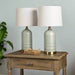 Derby Table Lamps, Set Of 2, with Off White Linen Shades and Glass Bases