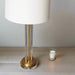 Derby Table Lamps, Cream Linen, Tube Glass