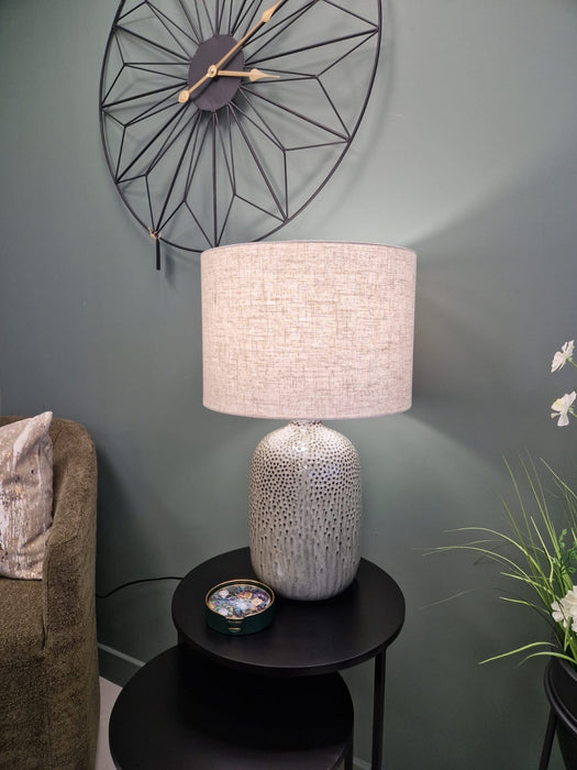 Rustic Green Textured Ceramic Table Lamp with Linen Shade - 57cm