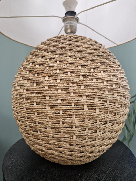 Natural Rattan Orb Table Lamp with Linen Shade