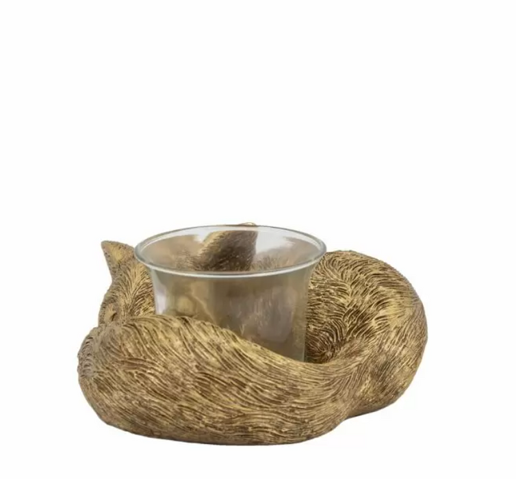 Sleeping Fox Tealight Holder Gold ( Due Back In 18/02/2025 )