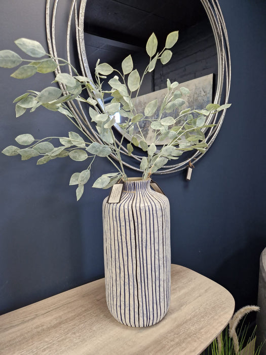 Flower Bud Vase, Stripe Stoneware, Blue, White