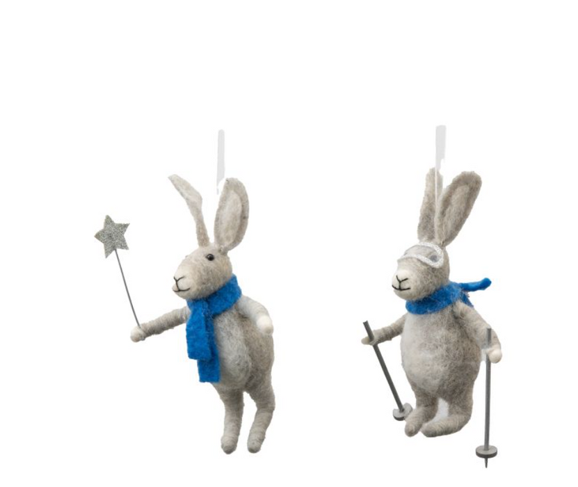 Skiing Grey Hares  Decorations Set Of 2