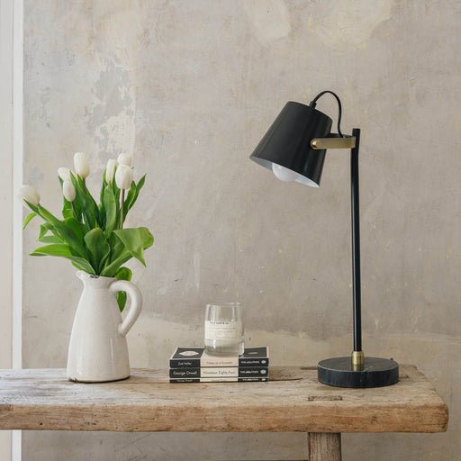 Oslo Round Table Lamps in Black Marble Steel