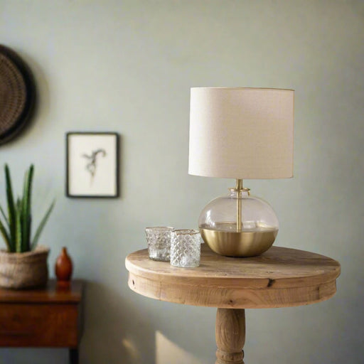 Oslo Table Lamps with Squat Glass Base and Gold Iron Detailing