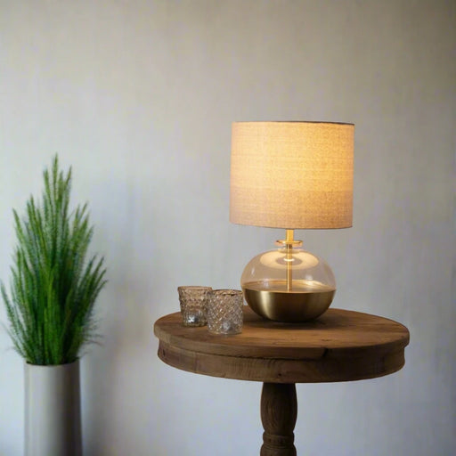 Oslo Table Lamps with Squat Glass Base and Gold Iron Detailing