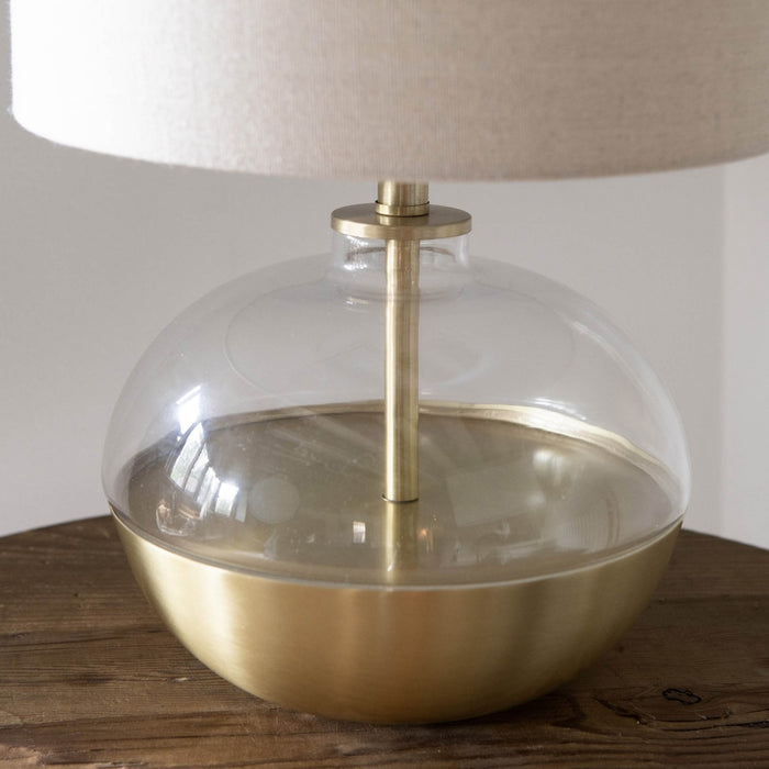 Oslo Table Lamps with Squat Glass Base and Gold Iron Detailing