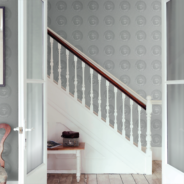 Zoffany Wallpaper - Palladio Volume I - Medallion - Silver / Perfect White