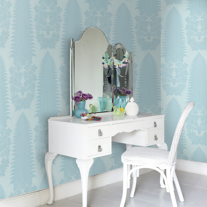 Zoffany Wallpaper - Cotswold Manor - Marsden`s Palm Damask - Blue Stone