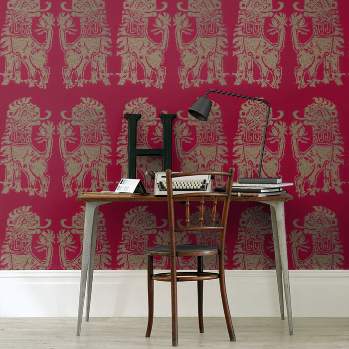 Zoffany Wallpaper - Palladio Volume I - Sicilian Lion - Cinnabar / Bronze