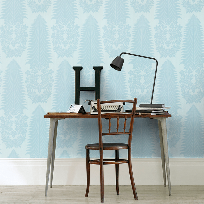 Zoffany Wallpaper - Cotswold Manor - Marsden`s Palm Damask - Blue Stone