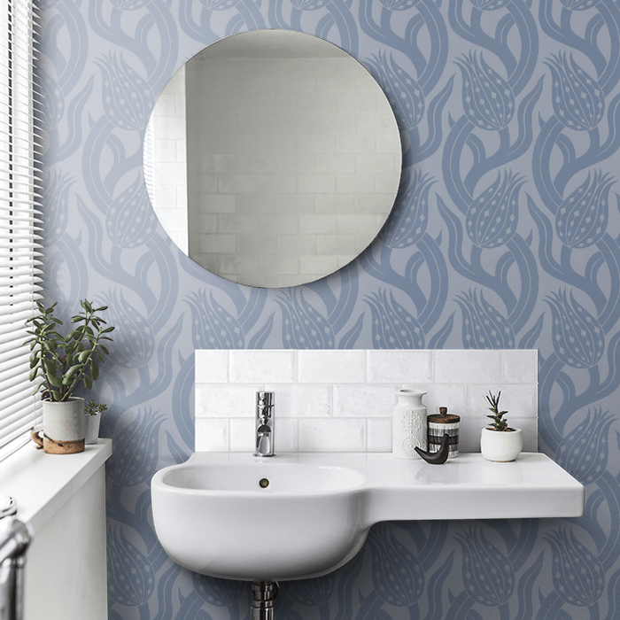 Zoffany Wallpaper - Kensington Walk- Persian Tulip - Blue Stone