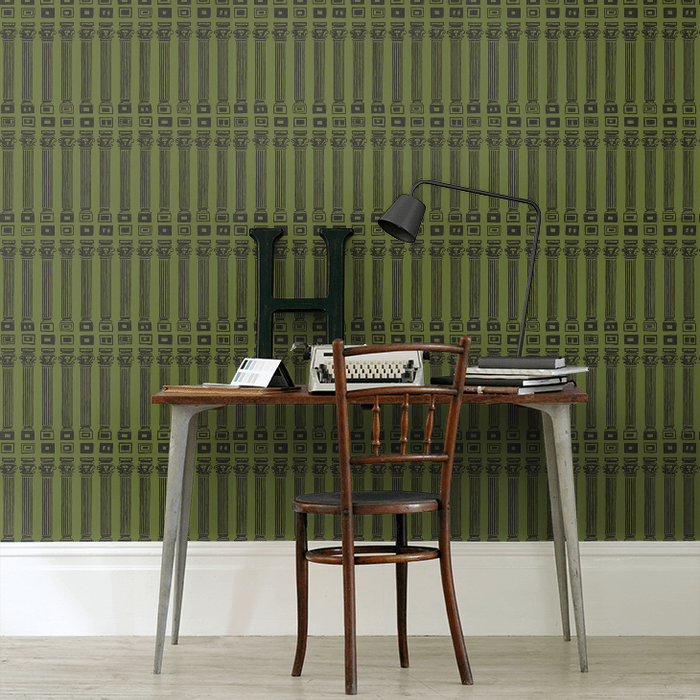 Zoffany Wallpaper - Palladio Volume I - Columns - Olive / Bone Black