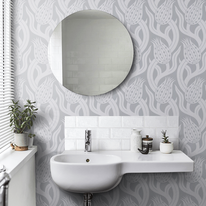 Zoffany Wallpaper - Kensington Walk- Persian Tulip - Quartz Grey