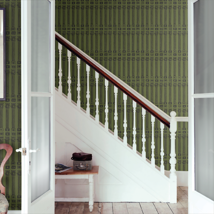 Zoffany Wallpaper - Palladio Volume I - Columns - Olive / Bone Black