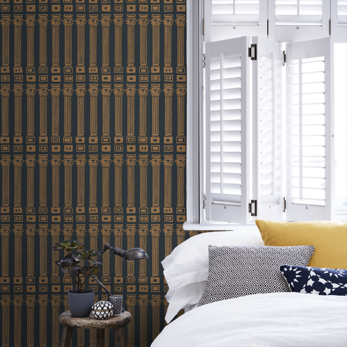 Zoffany Wallpaper - Palladio Volume I - Columns - Vine Black / Antique Gold