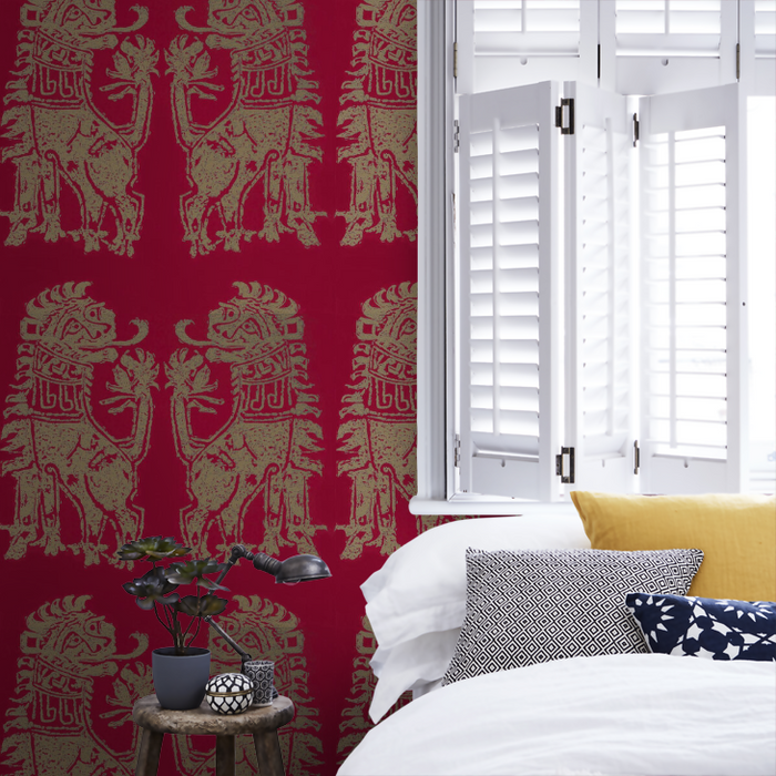 Zoffany Wallpaper - Palladio Volume I - Sicilian Lion - Cinnabar / Bronze