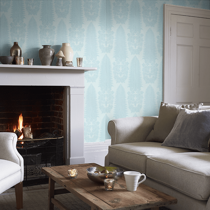 Zoffany Wallpaper - Cotswold Manor - Marsden`s Palm Damask - Blue Stone