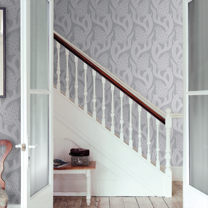 Zoffany Wallpaper - Kensington Walk- Persian Tulip - Quartz Grey