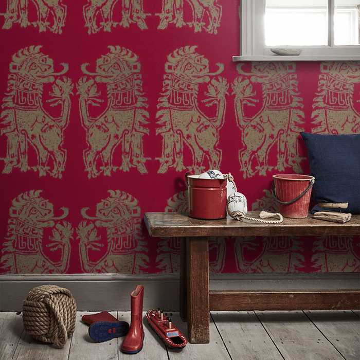 Zoffany Wallpaper - Palladio Volume I - Sicilian Lion - Cinnabar / Bronze