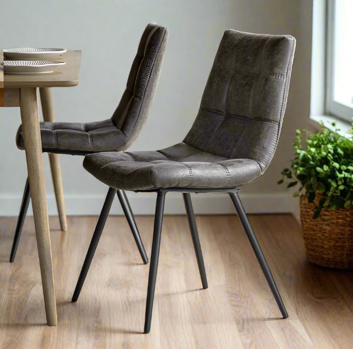 Ravenna Dark Grey Leather Dining Chair (Set of 2)