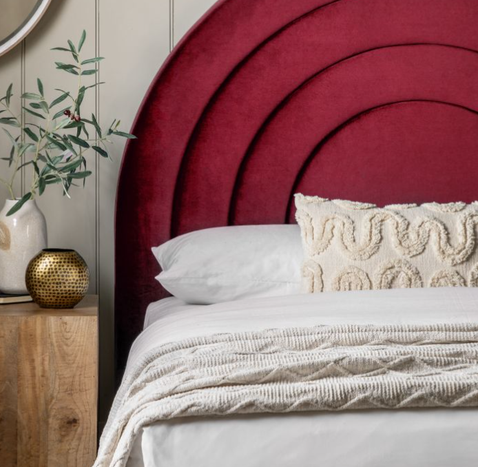 Arch Red Velvet King Size Bedstead