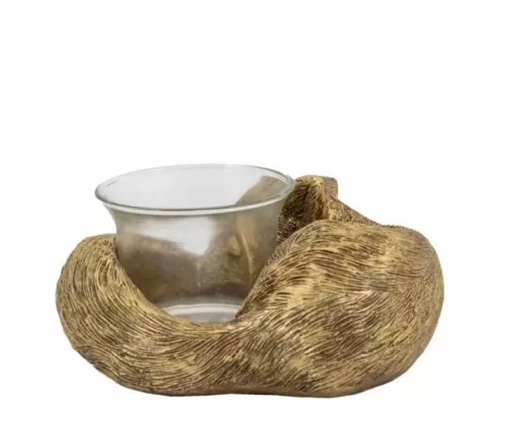 Sleeping Fox Tealight Holder Gold ( Due Back In 18/02/2025 )