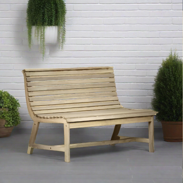 Kerrington Outdoor Garden Bench, Natural Slatted Wood 