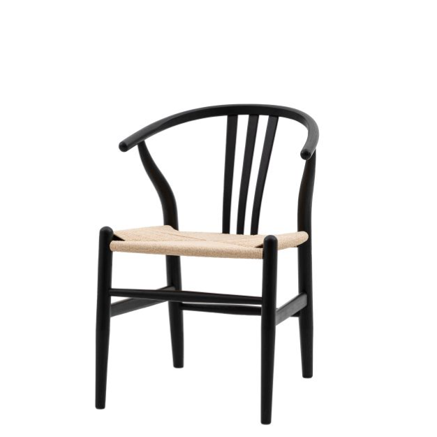 Wellsley Dining Chairs In Black Wood & Natural Rattan (2pk) ( Due In 27/11/24 )