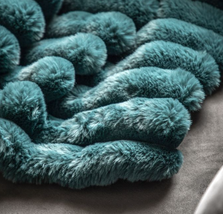 Ribbed Faux Fur Throw Teal