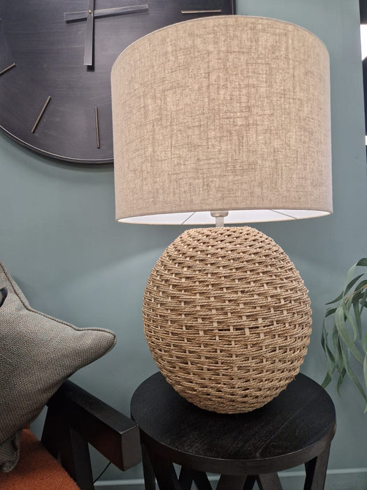 Natural Rattan Orb Table Lamp with Linen Shade