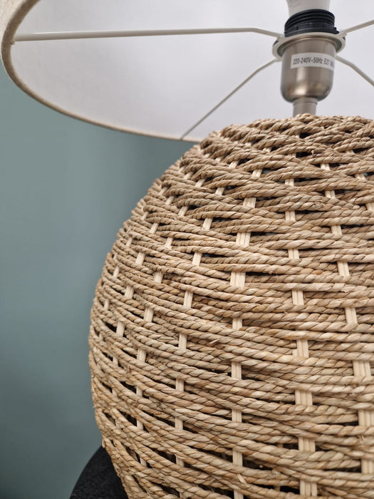 Natural Rattan Orb Table Lamp with Linen Shade