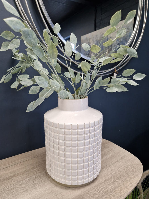 Malone Flower Stem Vase, Textured White, Stoneware