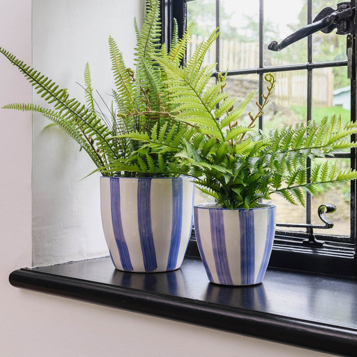 Bari Tapered Pot, Blue Stripe, Ceramic 