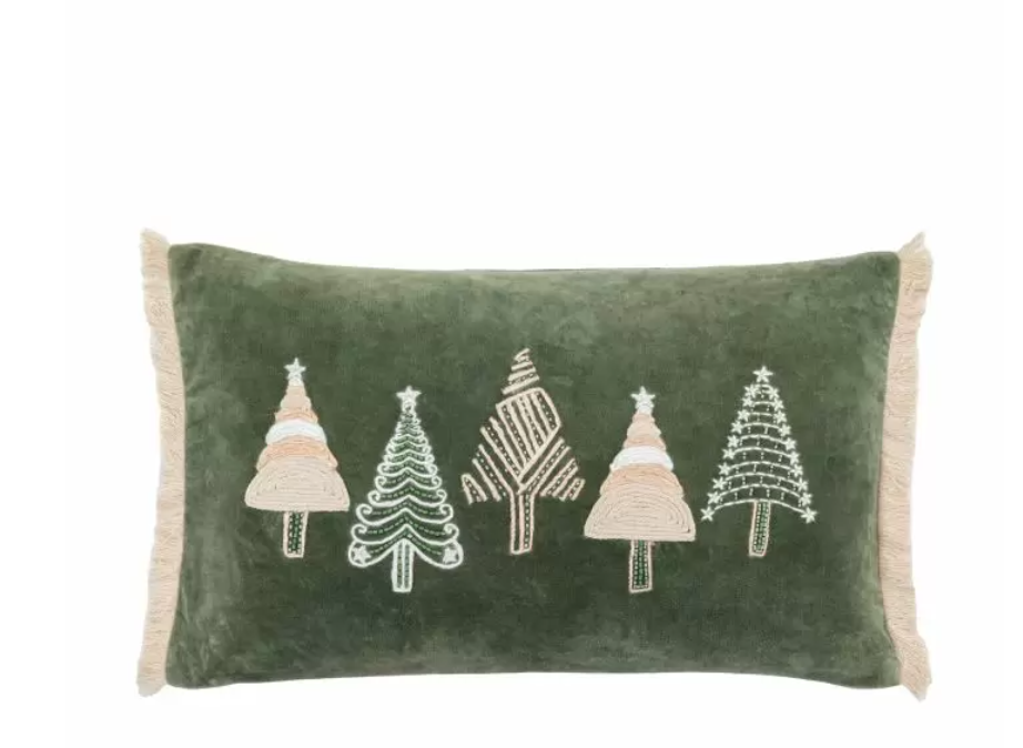 Natures Forest Tree Scene Green Velvet Cushion