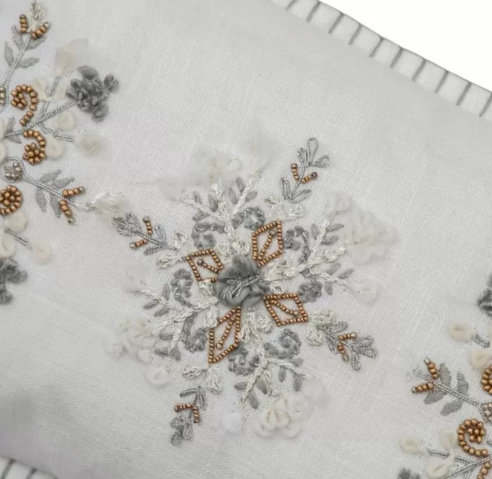 Triple Cream Embroidered Snowflake Cushion ( Due Back In 24/01/2025 )