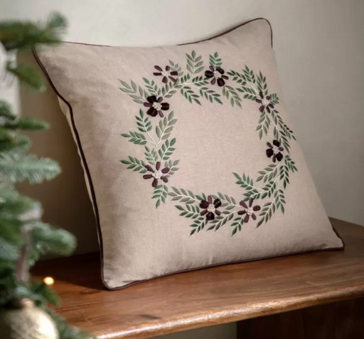 Windsor Wine Merry Xmas Embroidered Linen Cushion