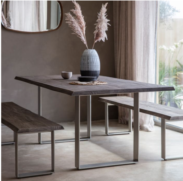 Alice Rectangle Dining Table, Dark Acadia Wood & Steel Base - Small